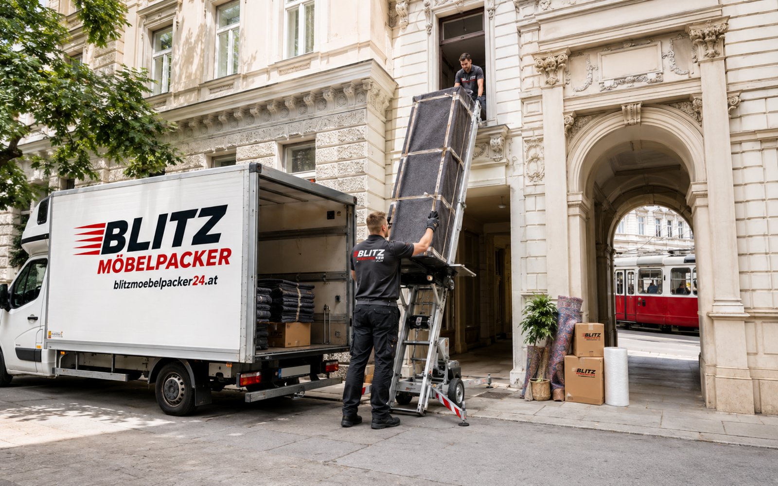 Professioneller Umzug in Wien mit Möbeltransport vor einem Altbau